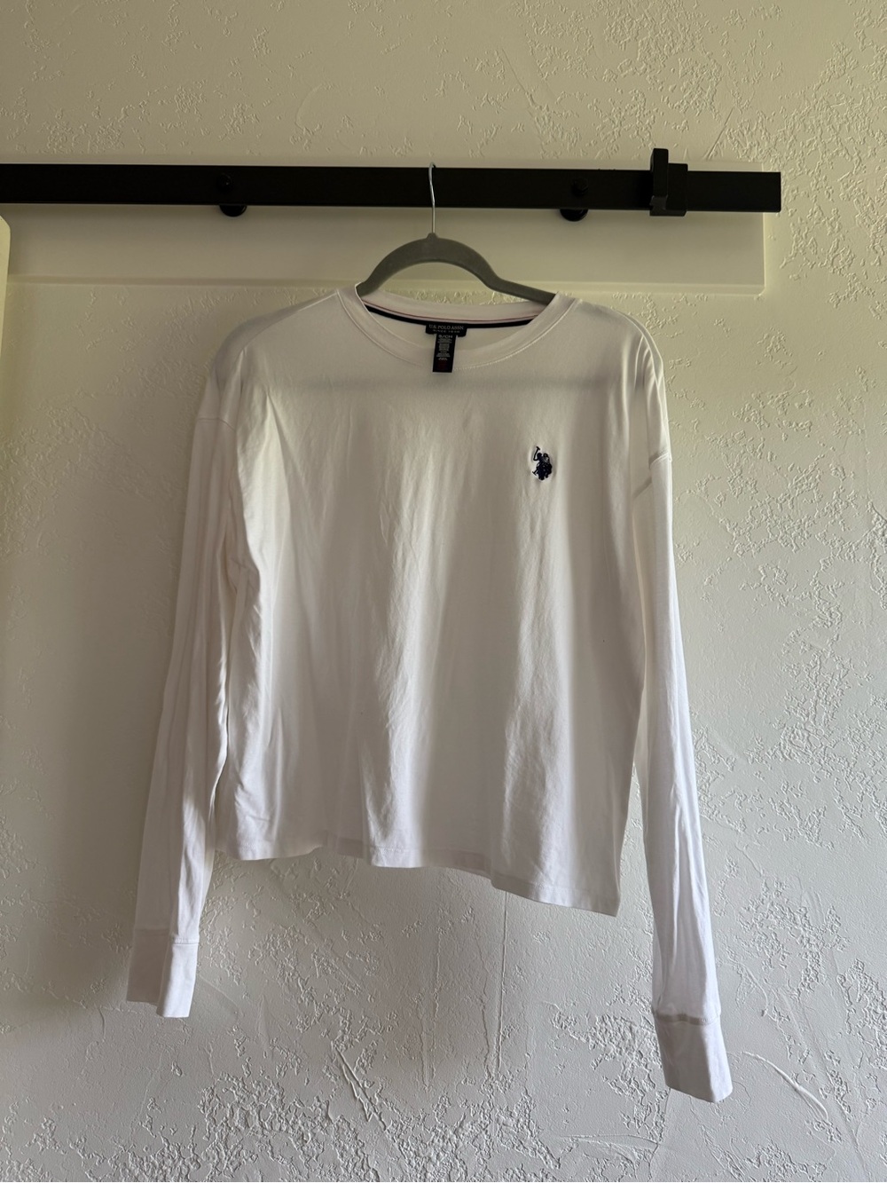 U.S. Polo Assn. White Long Sleeve Crew with Navy Polo Logo Size Small